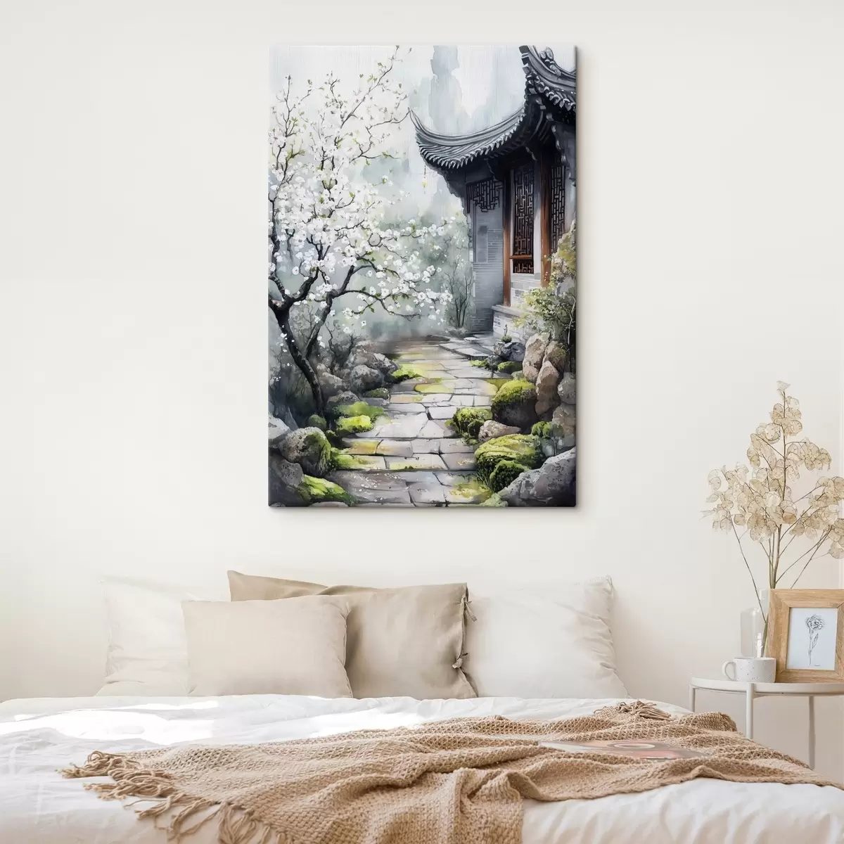 carta da parati Giardino del Giappone con ciliegio e casa, stile orientale, acquerello nr. s44309