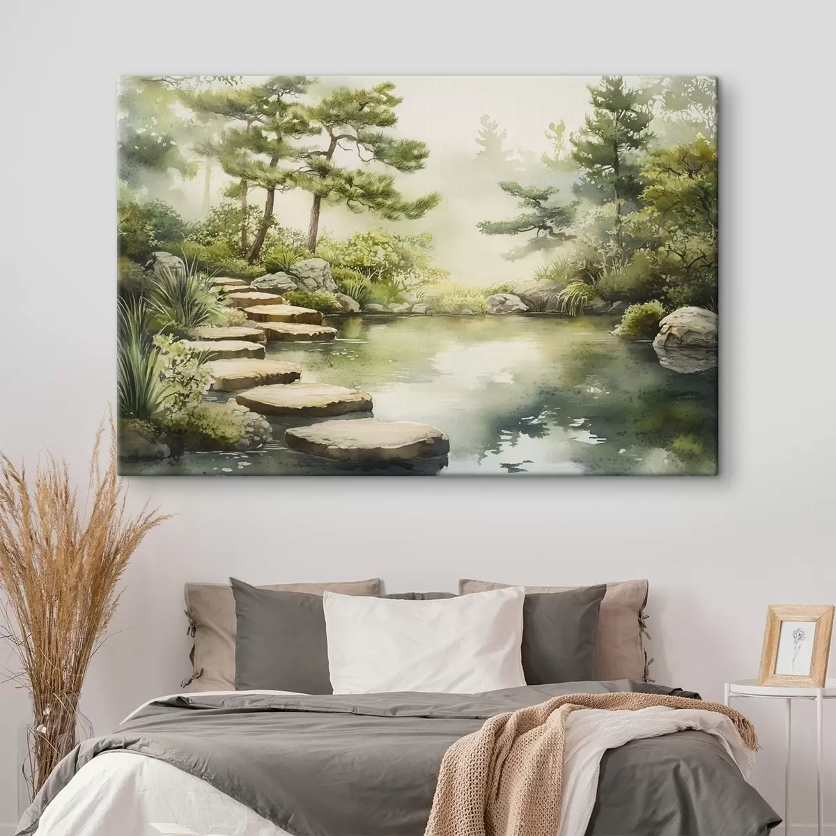 carta da parati Giardino orientale con lago e alberi, natura, stile acquerello nr. s44313