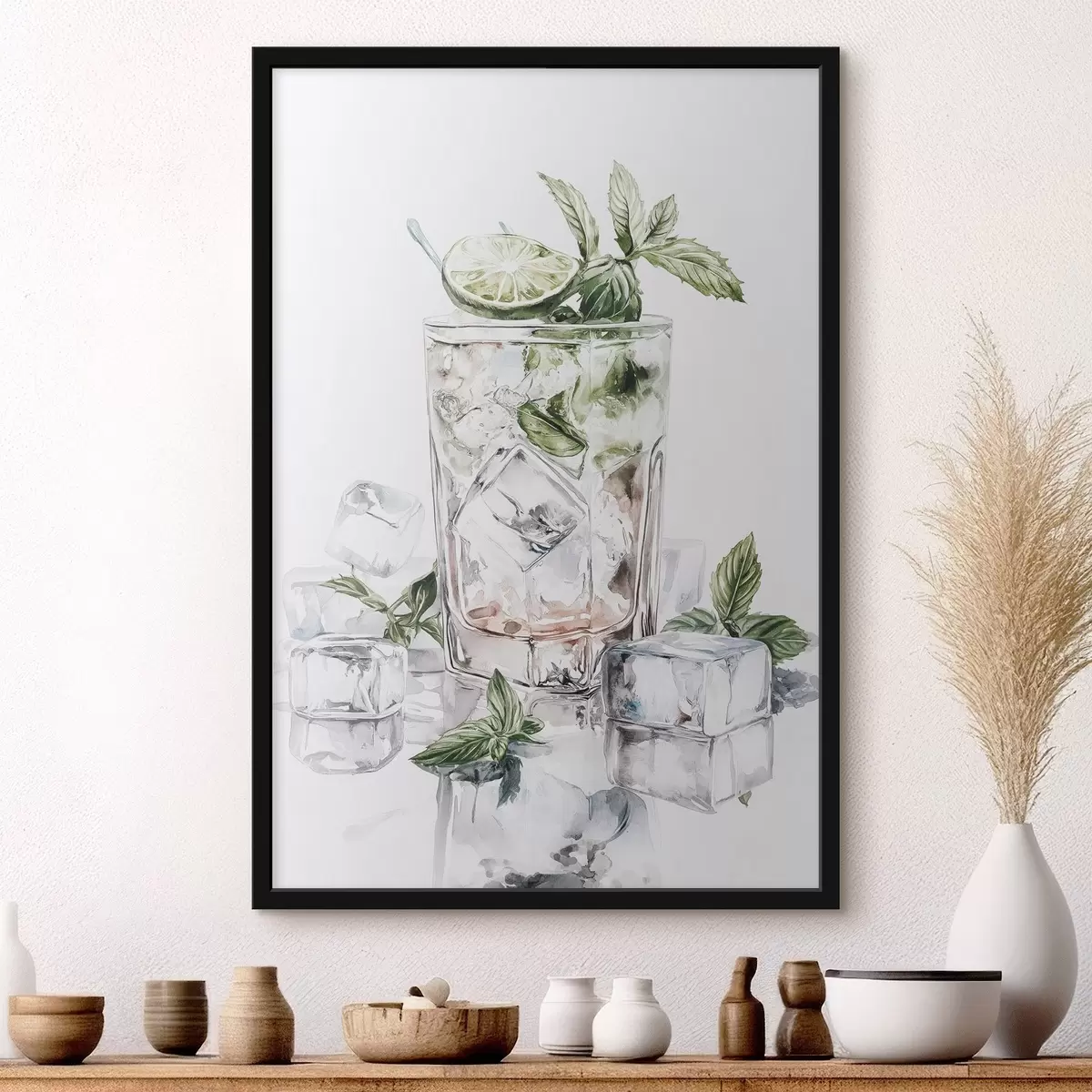 Poster Cocktail Mojito, bevande in stile acquerello, menta f44302