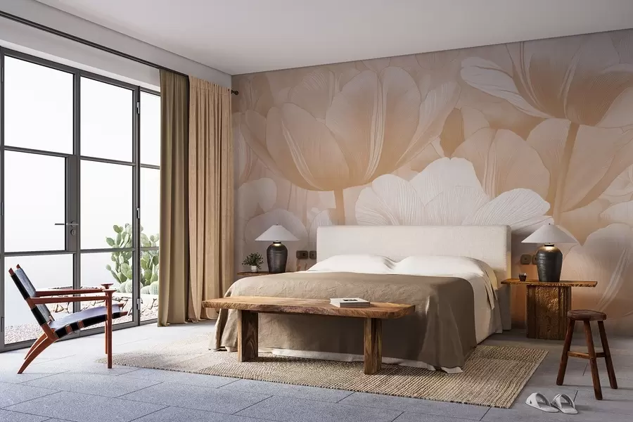 Carta da parati Floreale Papaveri beige in tonalità chiare n. w09099