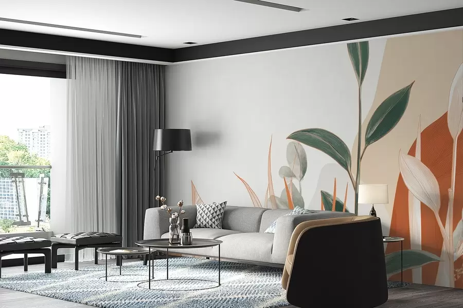 Carta da parati Moderno Foglie nei toni del beige e del verde n. w09101