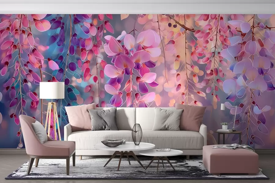 Carta da parati Floreale Lilla colorato in stile acquerello n. w09103