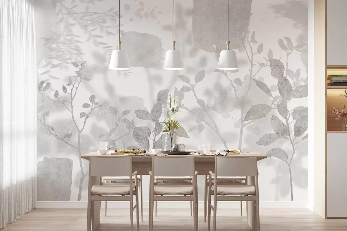 carta da parati Sagome di alberi, rami, natura, acquerello, colori grigi nr. w03911