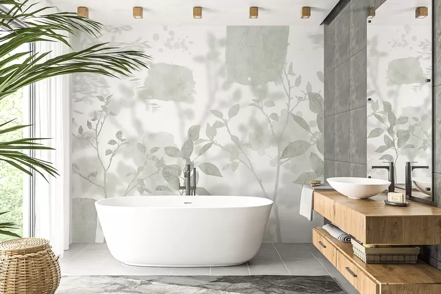 carta da parati Sagome di alberi, rami, natura, acquerello, colori verdi nr. w03911v1