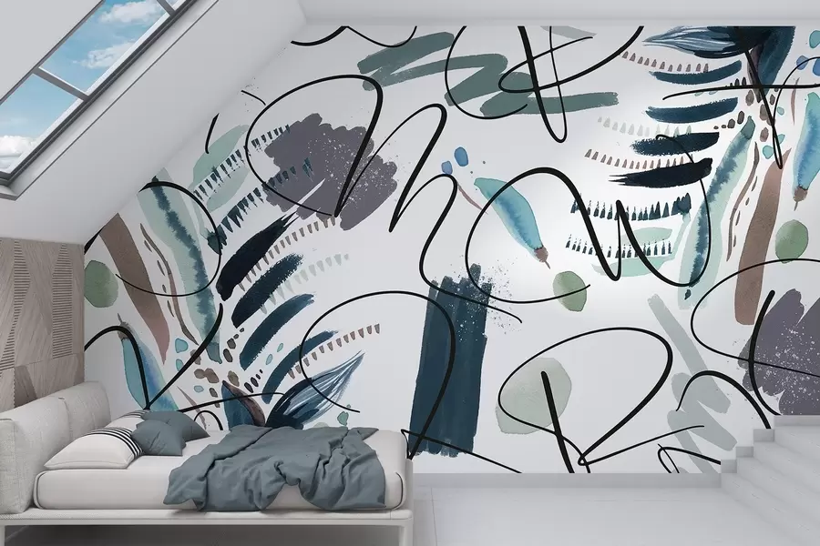 carta da parati Lettere d'inchiostro, calligrafia, pennellate, colori blu, astrazione nr. w03912v2