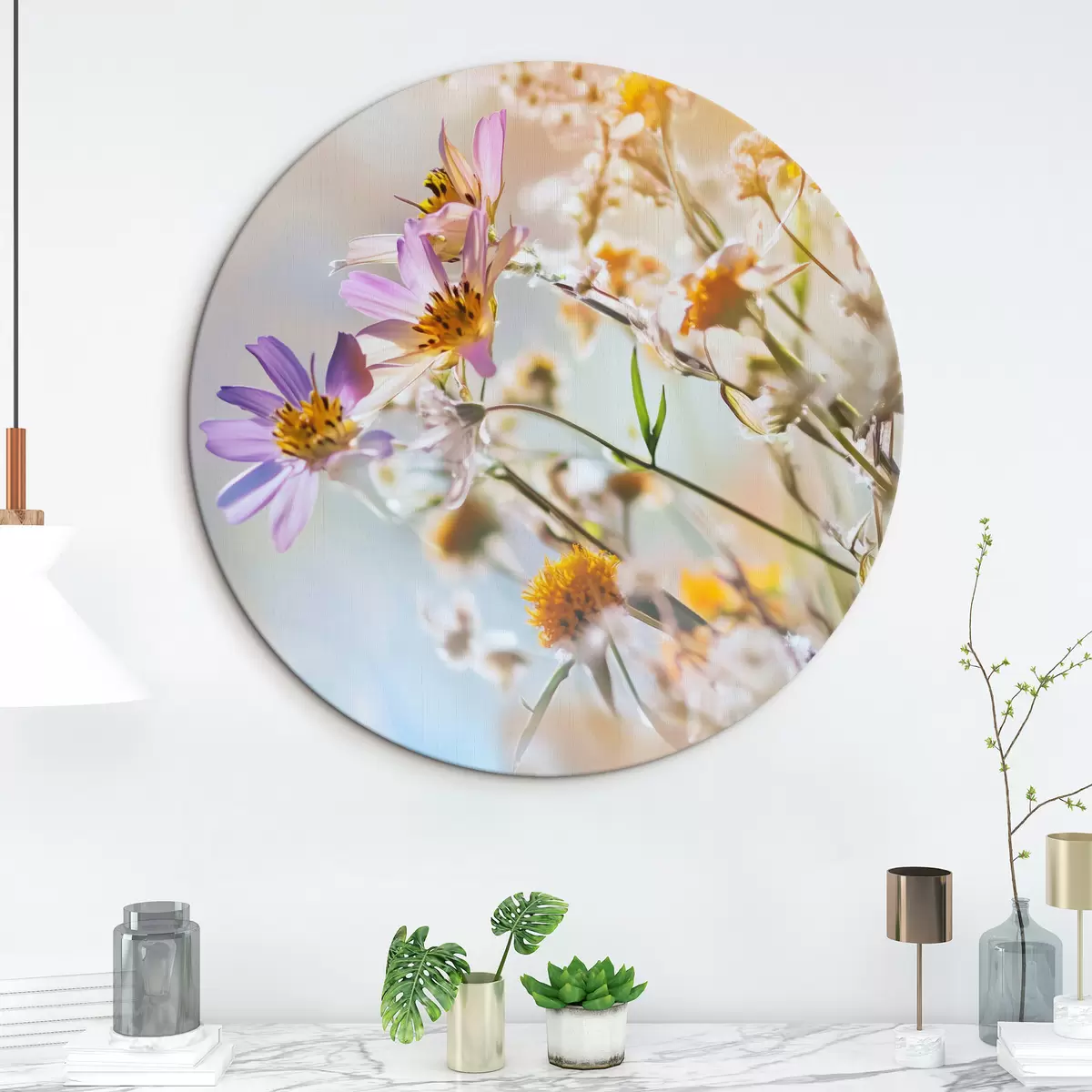 Quadri rotondi Fiori di campo su uno sfondo luminoso r44314