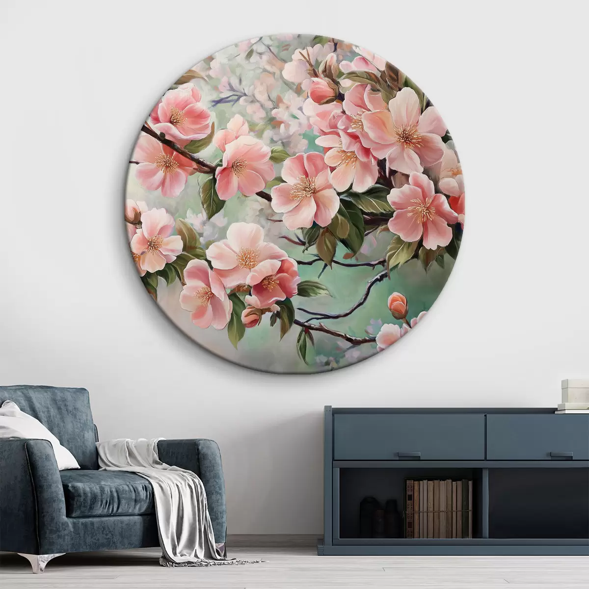 Quadri rotondi Rami di alberi rosa in fiore r44327