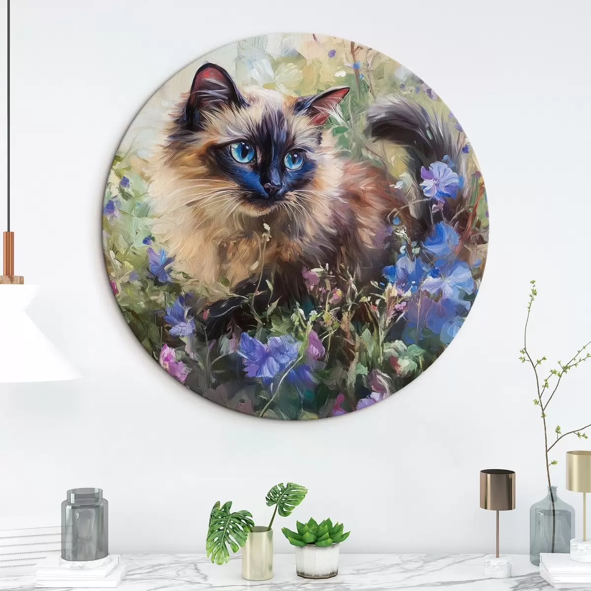 Quadri rotondi Gattino tra i fiori r44331