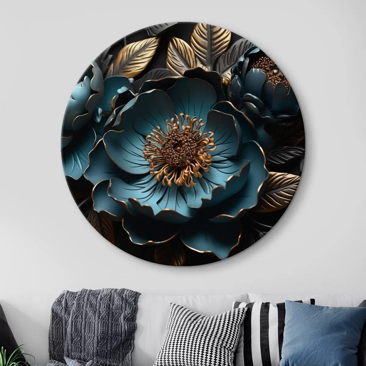 Quadri rotondi Grandi fiori blu r44370