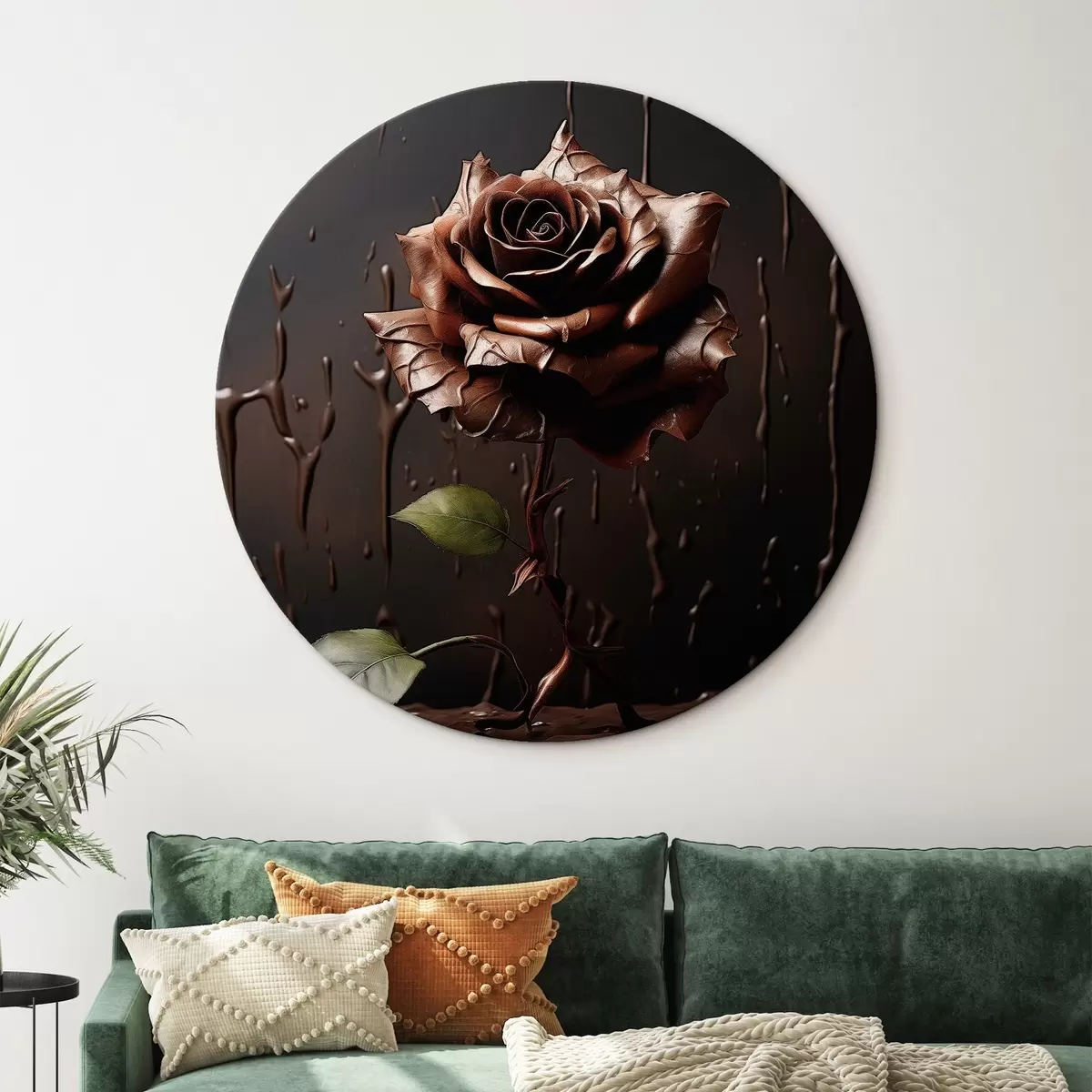 Quadri rotondi Rosa marrone su sfondo scuro con schizzi di cioccolato r44381