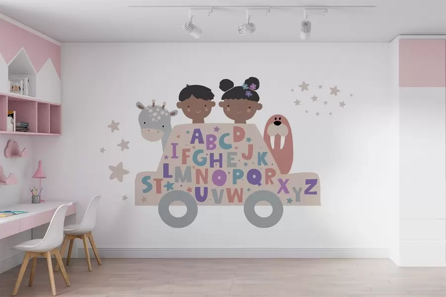 Carta da parati per Bambini I bambini e l'alfabeto 