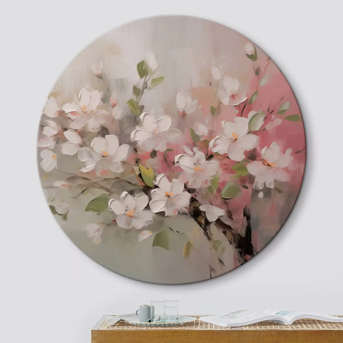 Quadri rotondi Ramo astratto con fiori morbidi r44366
