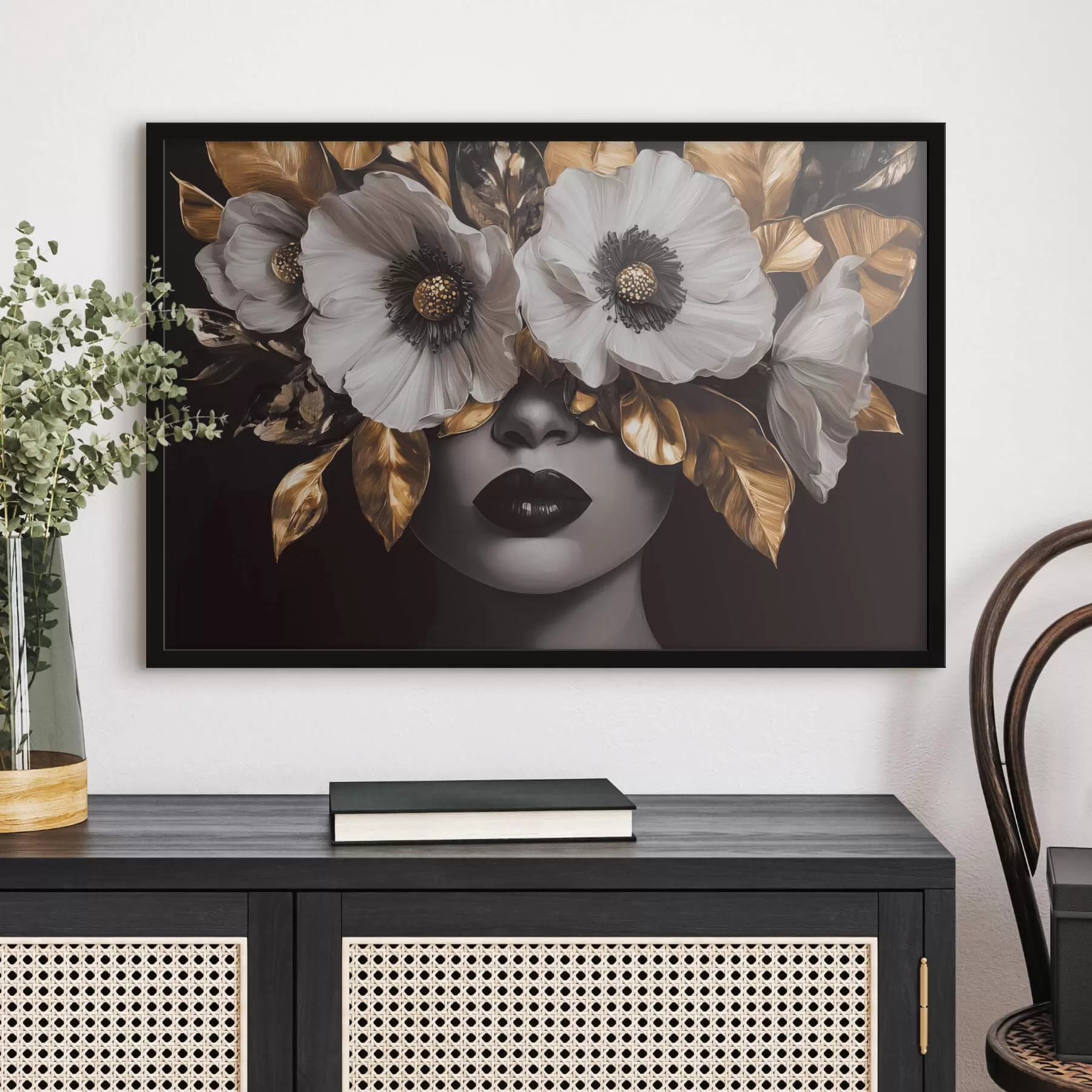 carta da parati Ritratto semi-astratto di donna con fiori nr. f44365