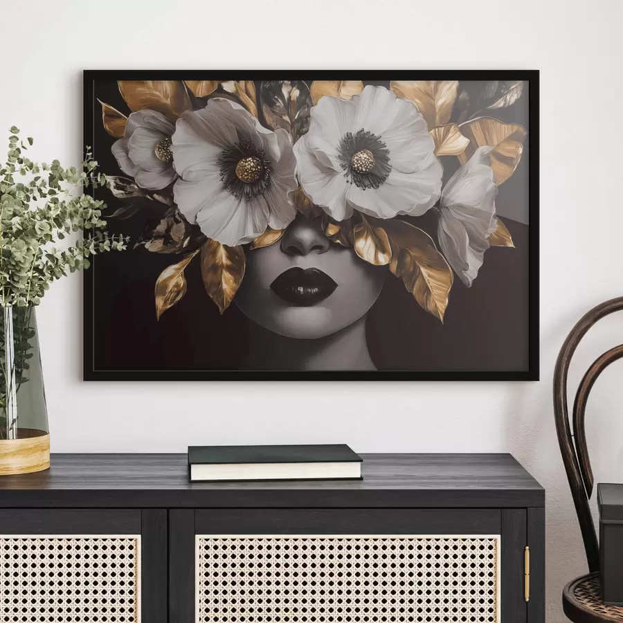 carta da parati Ritratto semi-astratto di donna con fiori nr. f44365