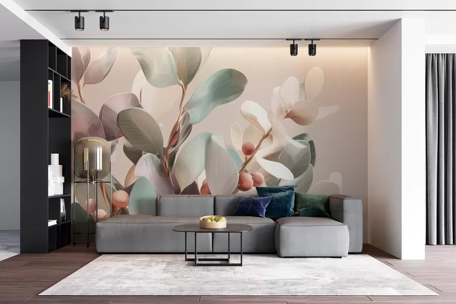 carta da parati Piante con bacche in tonalità pastello chiaro nr. w09128