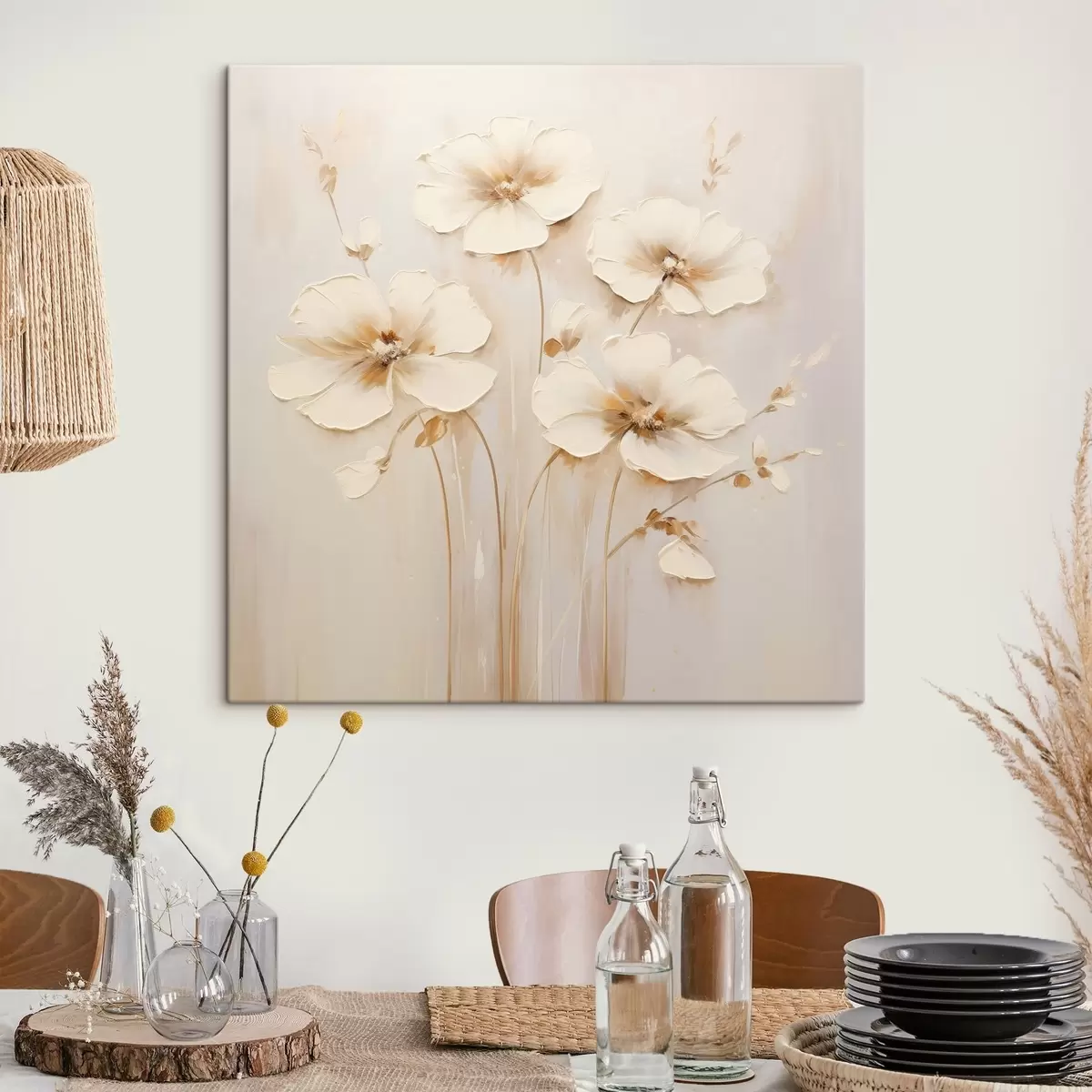 carta da parati Fiori beige con petali voluminosi in tonalità pastello nr. s44337