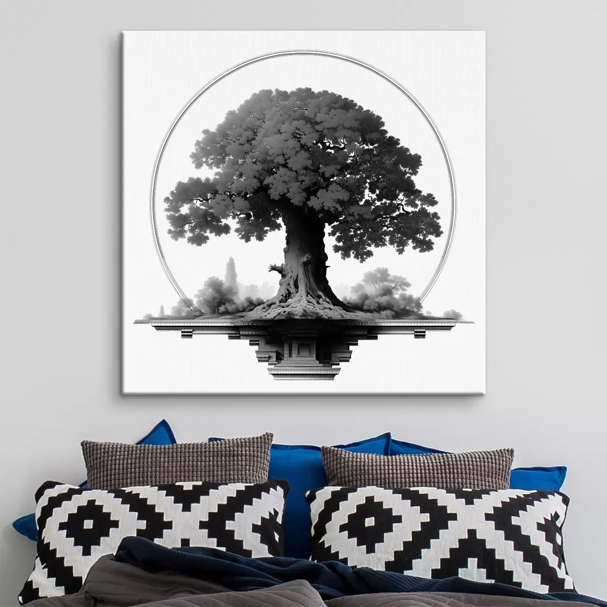 carta da parati Un albero monocromatico con un tronco possente e una chioma estesa nr. s44346