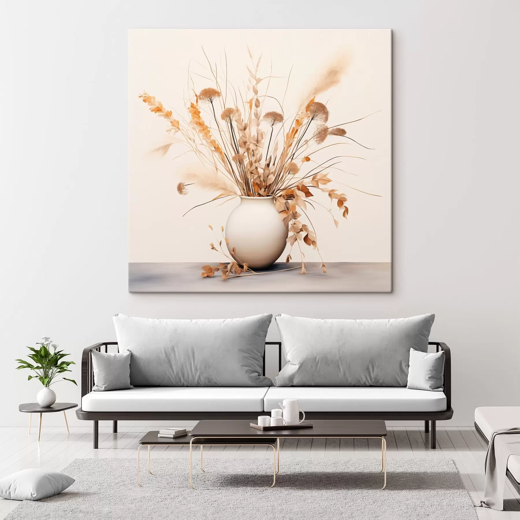 carta da parati Composizione di erbe e fiori secchi in un vaso bianco nr. s44348