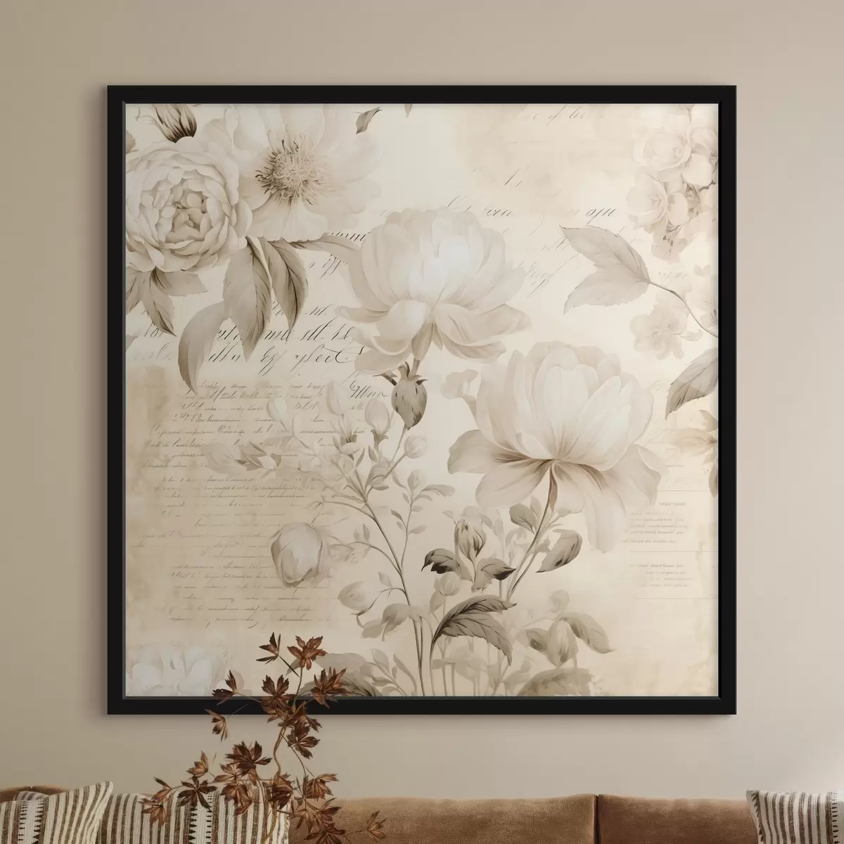 Poster Composizione vintage di fiori bianco crema f44332