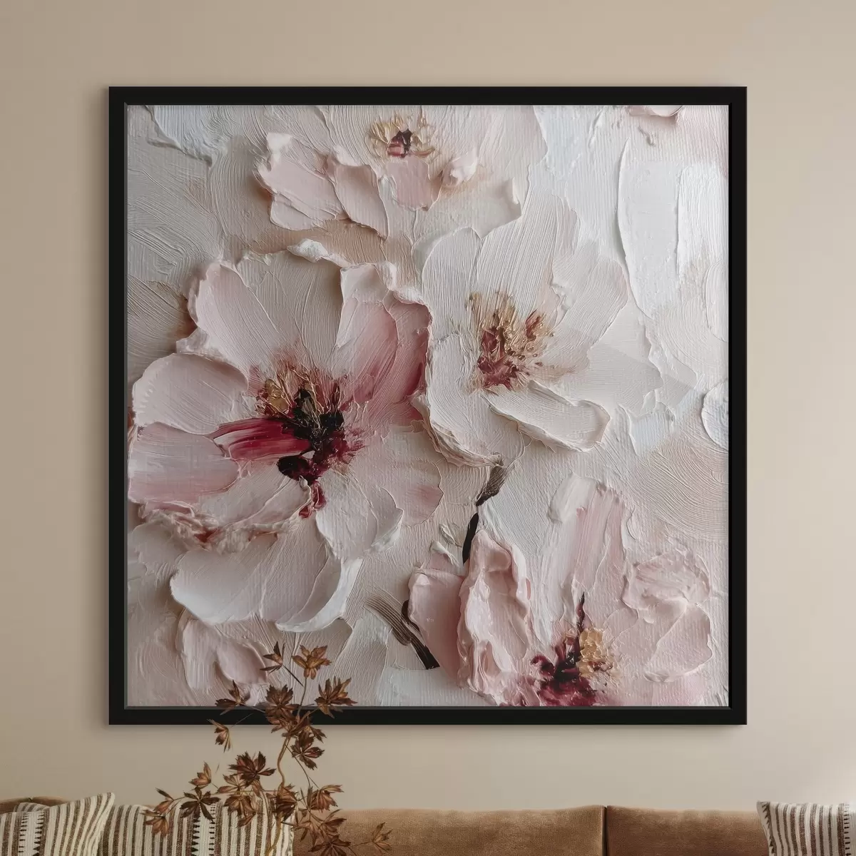 Poster Fiori con imitazione in stile impasto a tratti bianchi e rosa f44333