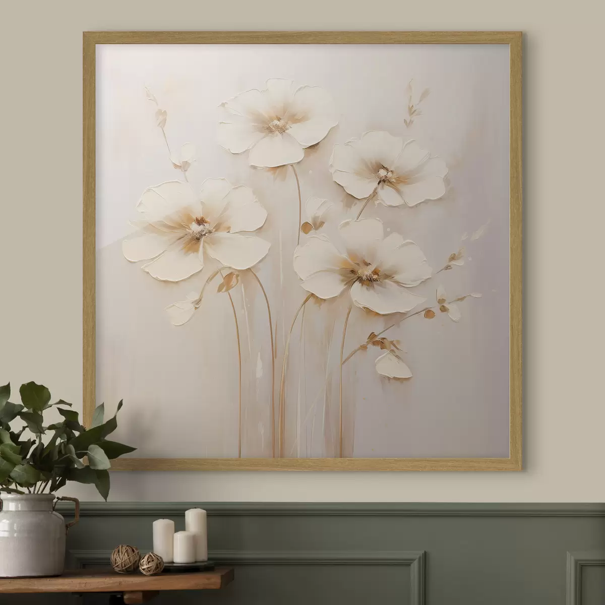 Poster Fiori beige con petali voluminosi in tonalità pastello f44337