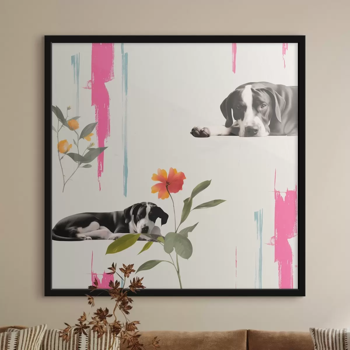 Poster Alano bianco e nero con occhi tristi f44339