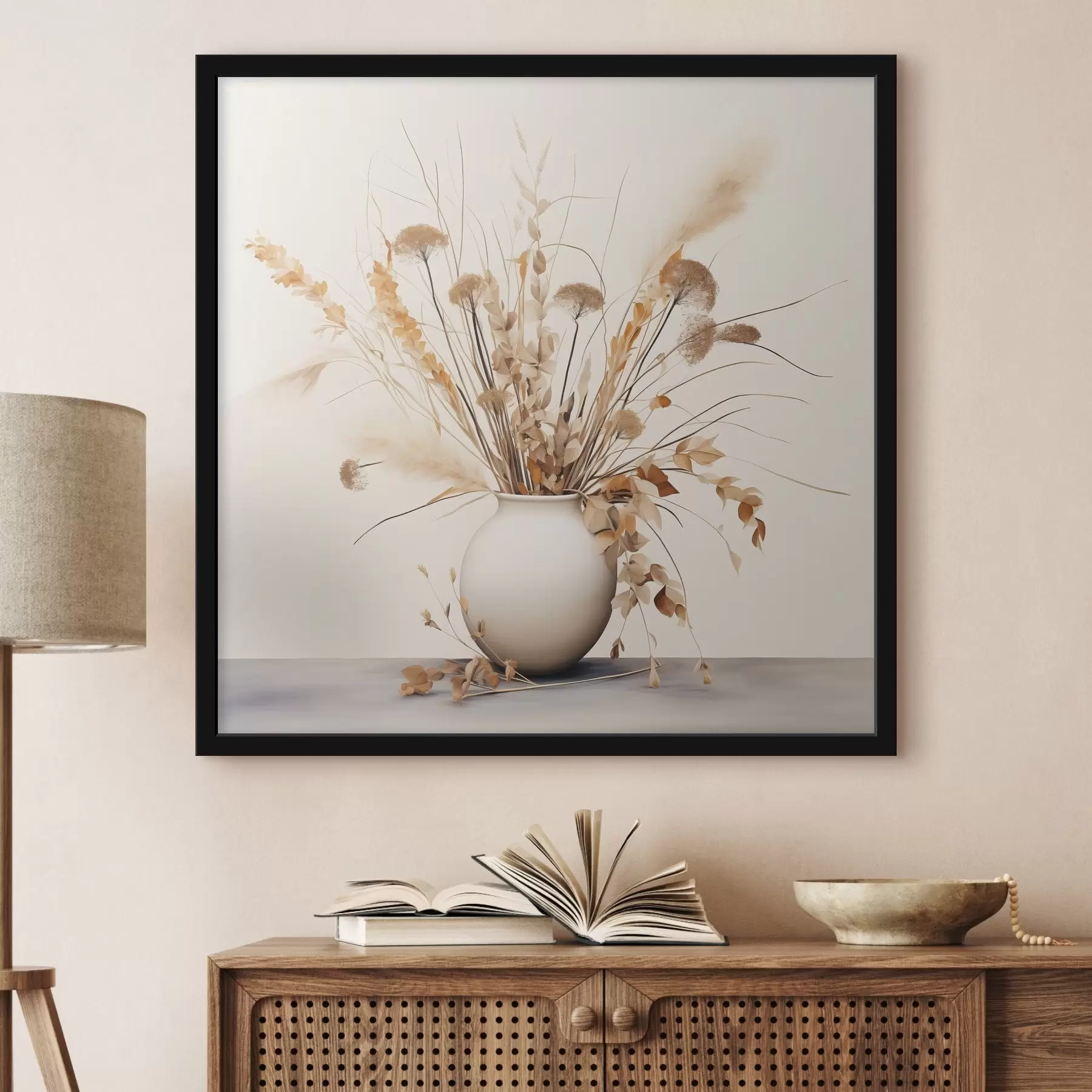 carta da parati Composizione di erbe e fiori secchi in un vaso bianco nr. f44348