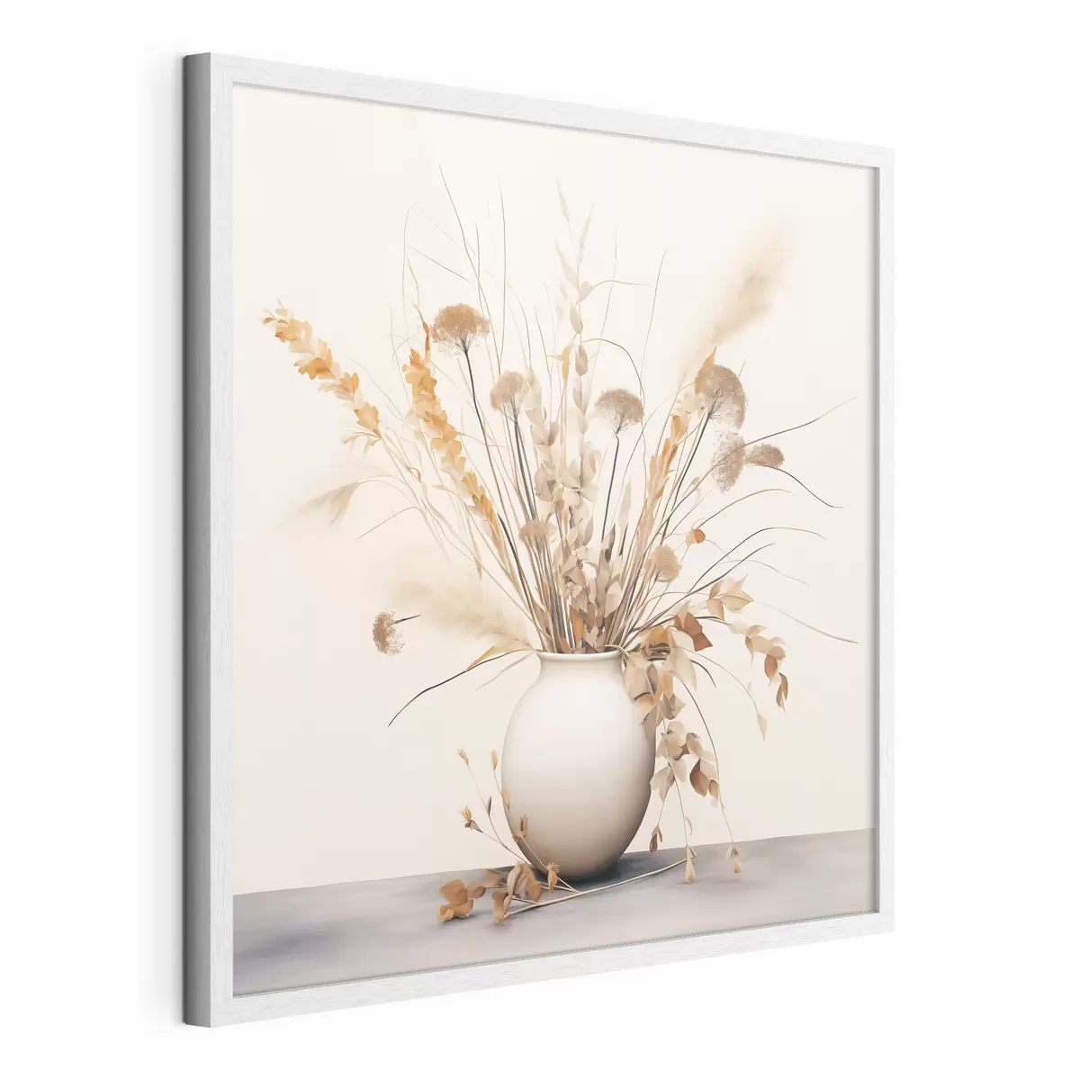 Poster Composizione di erbe e fiori secchi in un vaso bianco f44348