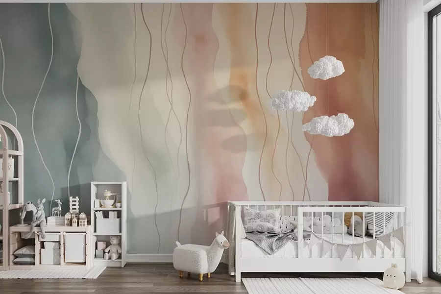 carta da parati Onde astratte ad acquerello in colori caldi e freddi nr. w03989