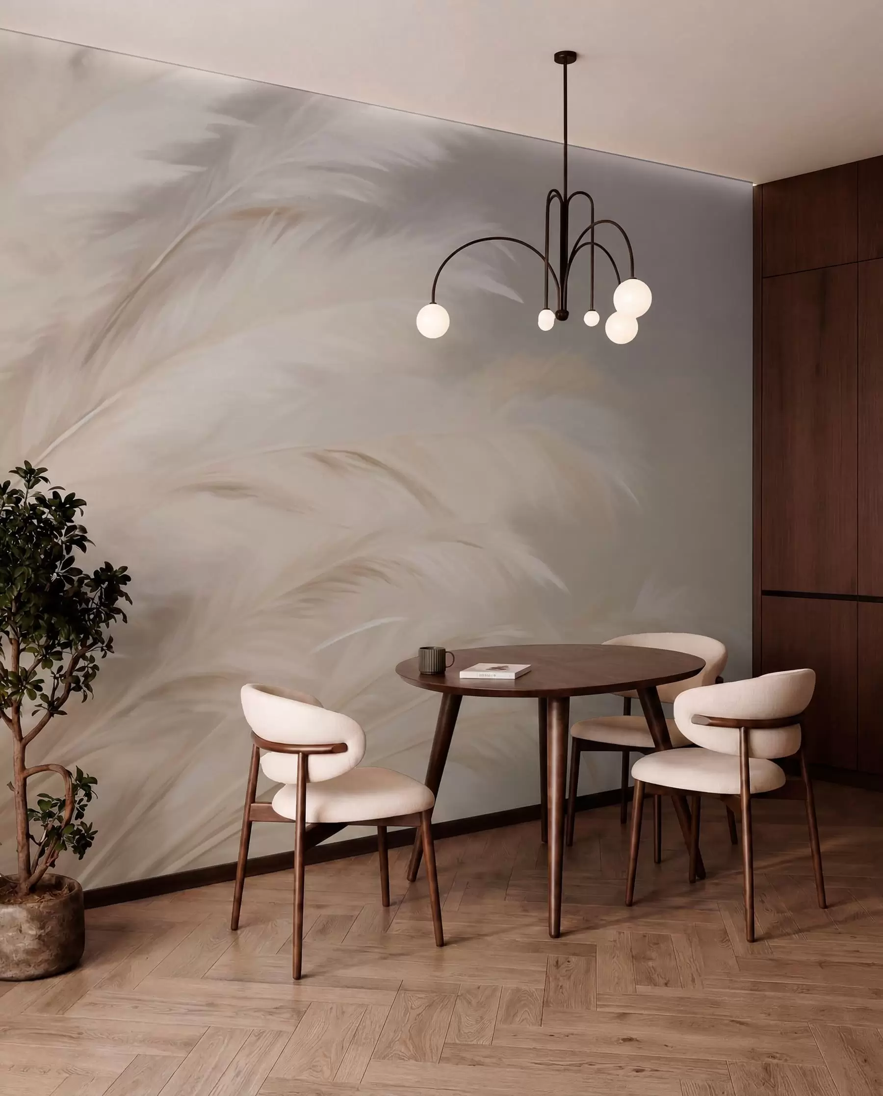 Carta da parati nature Morbide erbe vaporose nei colori beige e grigio 