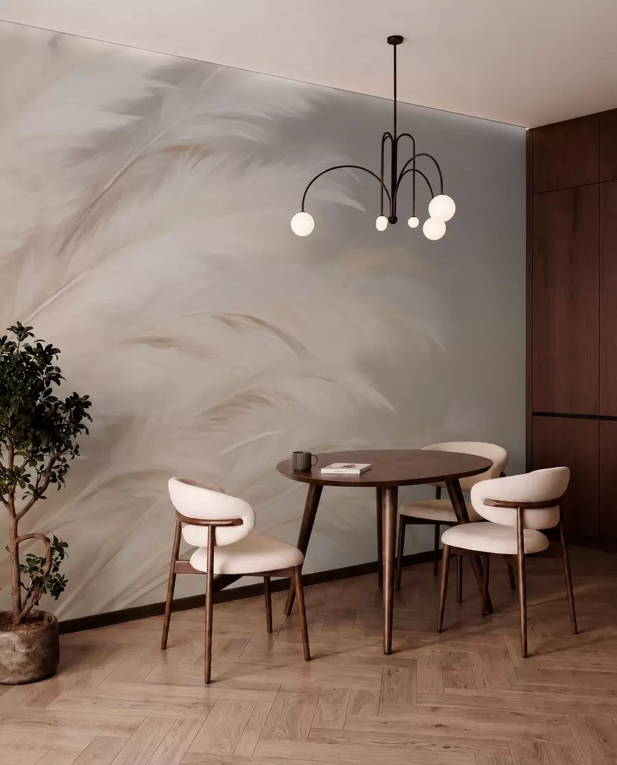 Carta da parati nature Morbide erbe vaporose nei colori beige e grigio 