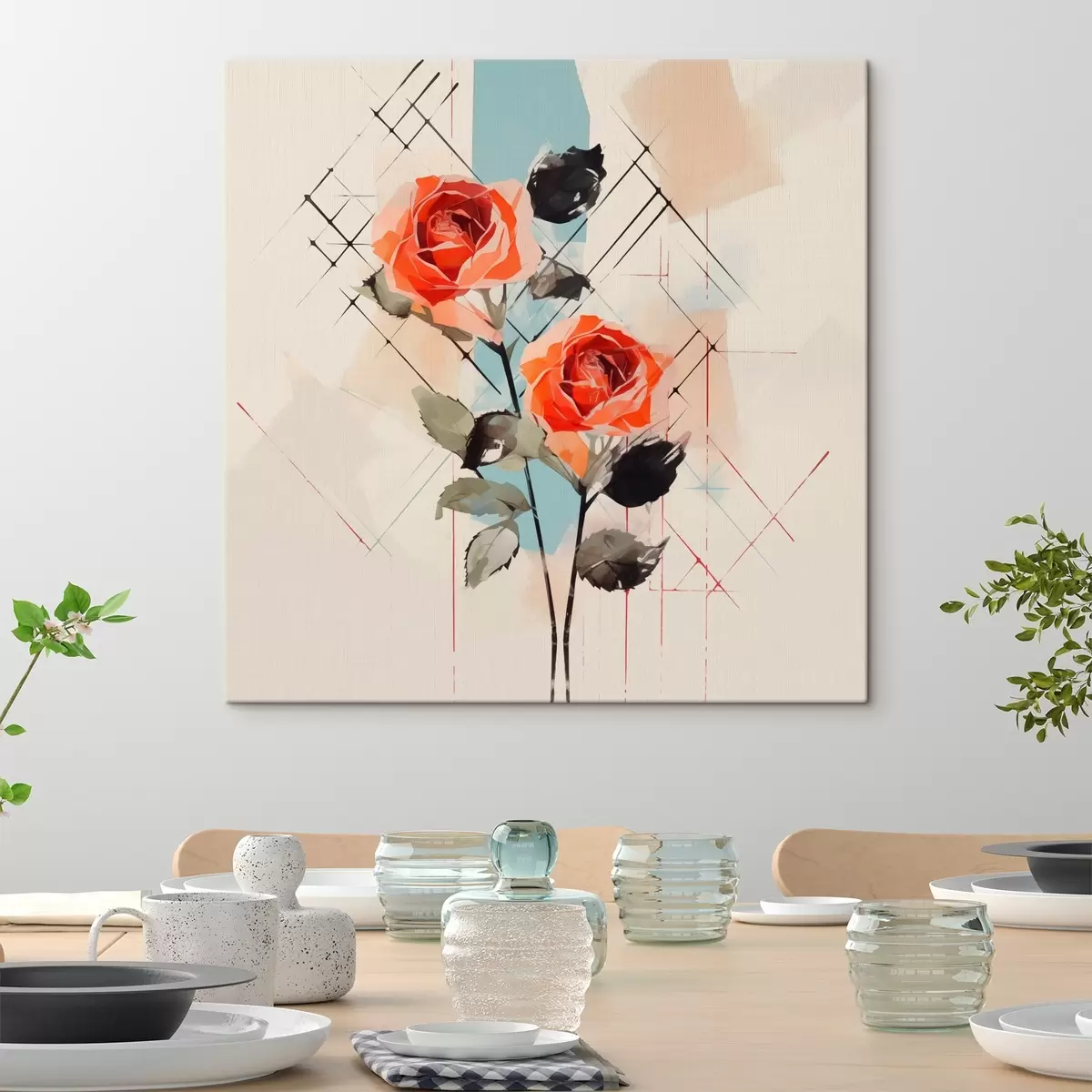 carta da parati Rose su uno sfondo di linee e macchie nr. s44421