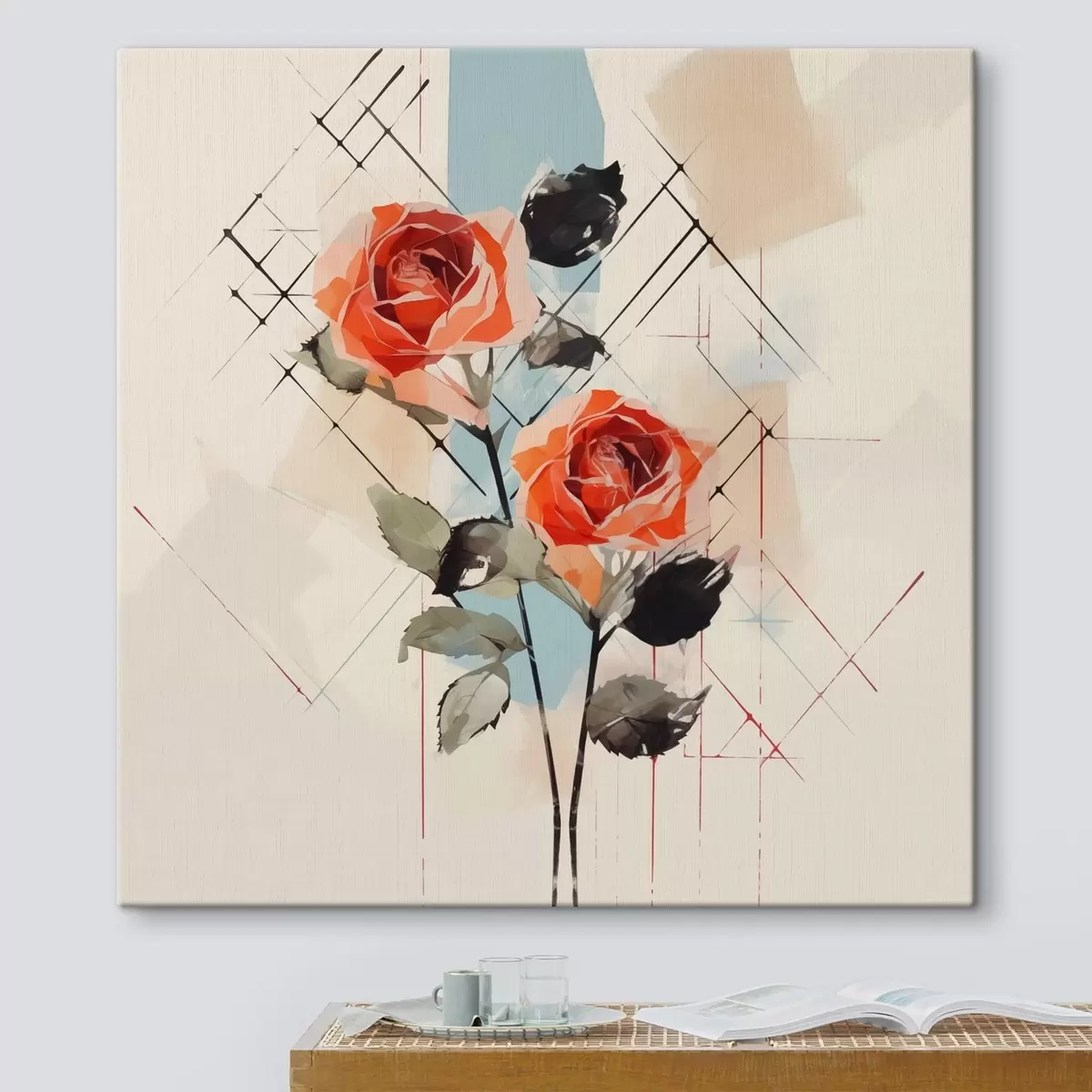 carta da parati Rose su uno sfondo di linee e macchie nr. s44421