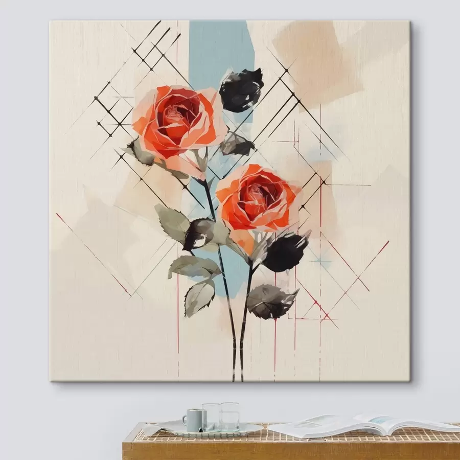 carta da parati Rose su uno sfondo di linee e macchie nr. s44421