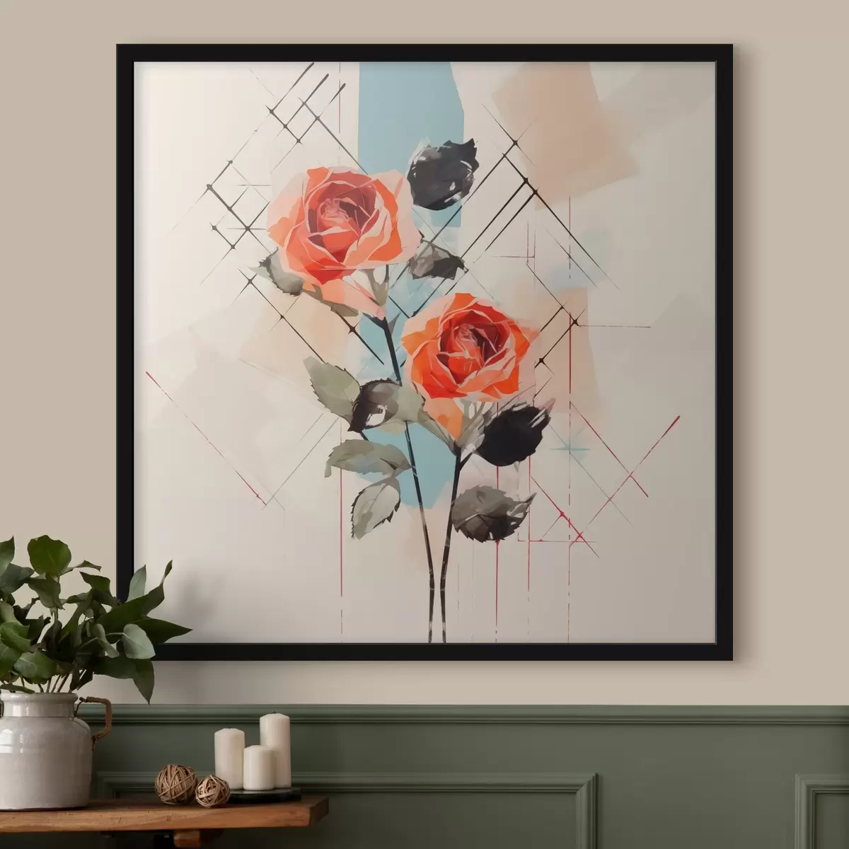 Poster Rose su uno sfondo di linee e macchie f44421