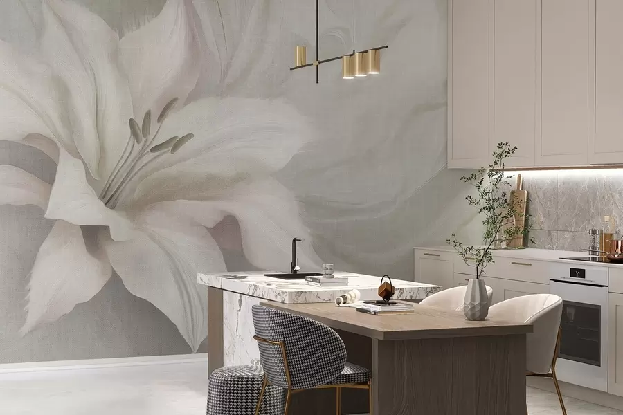 Carta da parati Floreale Giglio fiore astrazione fluida, floreale, colori grigi n. w04006v2