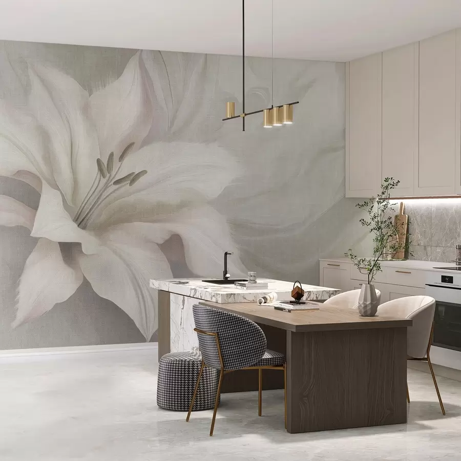 Carta da parati Floreale Giglio fiore astrazione fluida, floreale, colori grigi n. w04006v2