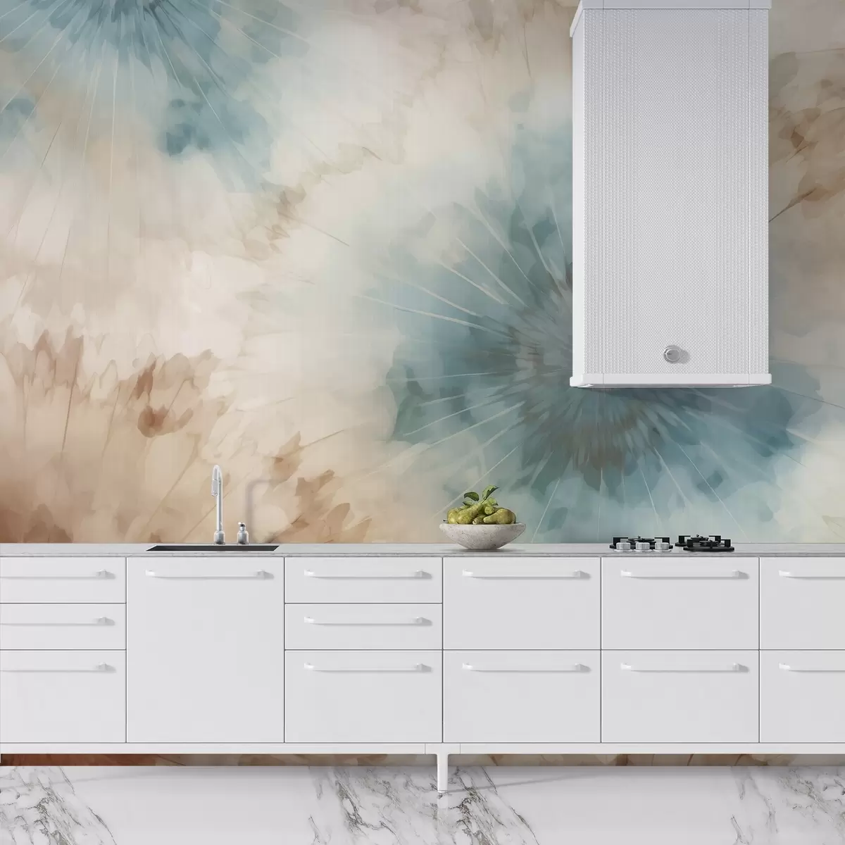 carta da parati Le irradiazioni nei toni del blu cielo, dell'argilla e dell'ocra creano un delicato gioco di energia e di espansione, evocando il battito della natura nr. w04036