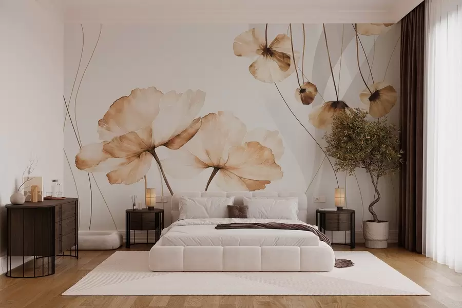 Carta da parati Floreale fiori in stile acquerello nei toni del marrone n. w04026