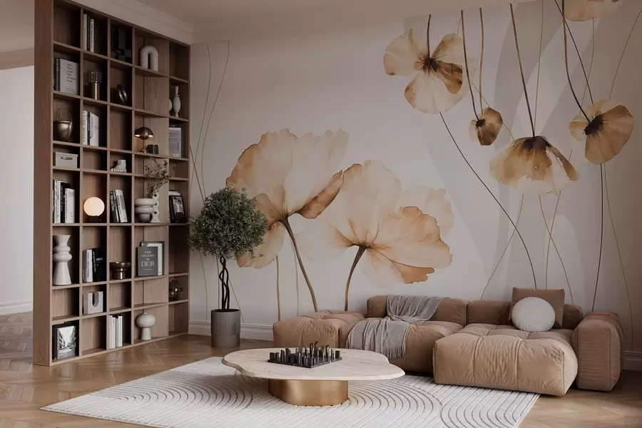 Carta da parati Floreale fiori in stile acquerello nei toni del marrone n. w04026