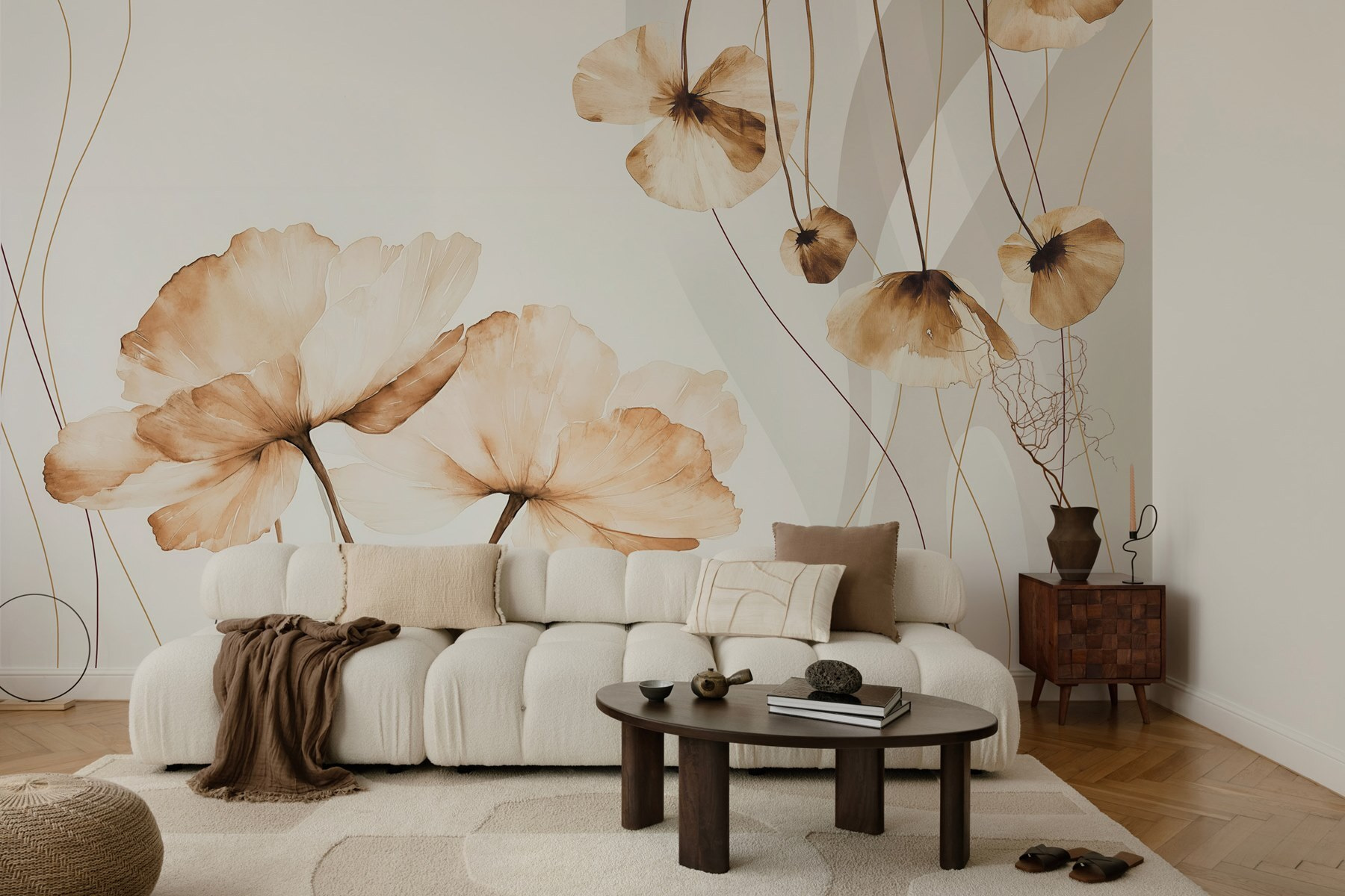 Runa Art Orchidea Fiori Quadri Soggiorno Grande Beige Marrone Sabbia 120 x 80 cm 3 Pezzi Decorazione Murale 205231a
