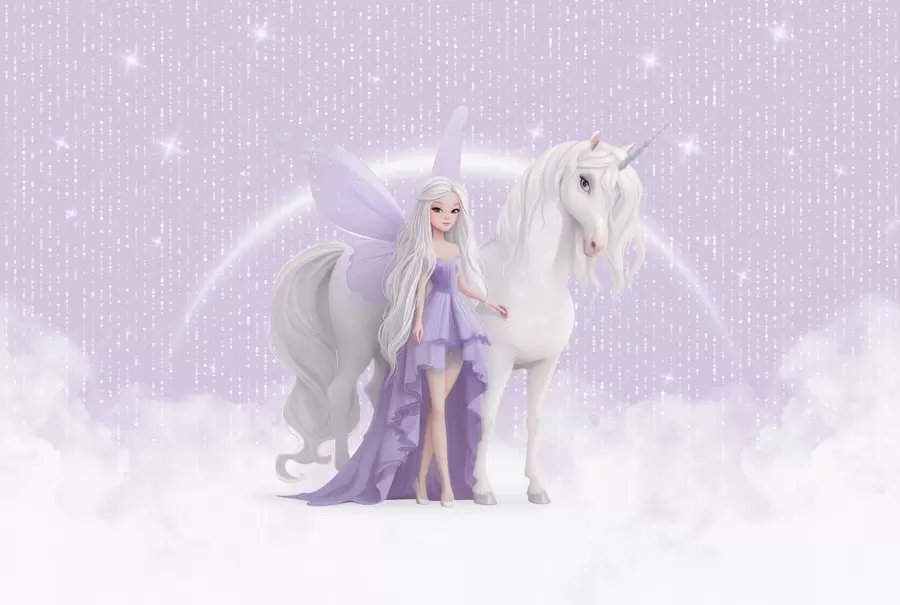 carta da parati Una fata con un unicorno tra le nuvole nr. w03527