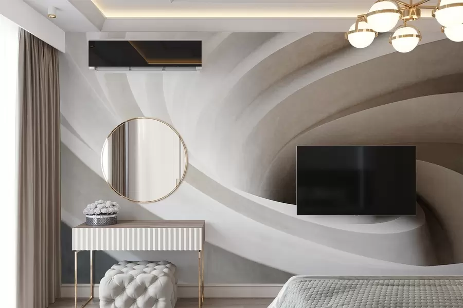 carta da parati Vortice astratto di strati bianchi e beige che creano un effetto vortice, composizione dinamica, design moderno e minimalista nr. w09144