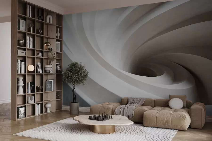 carta da parati Vortice astratto di strati bianchi e beige che creano un effetto vortice, composizione dinamica, design moderno e minimalista nr. w09144