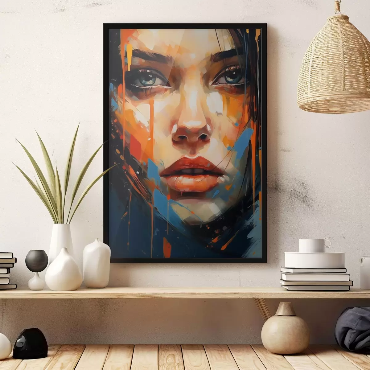 Poster Volto di donna con tratti luminosi f44485