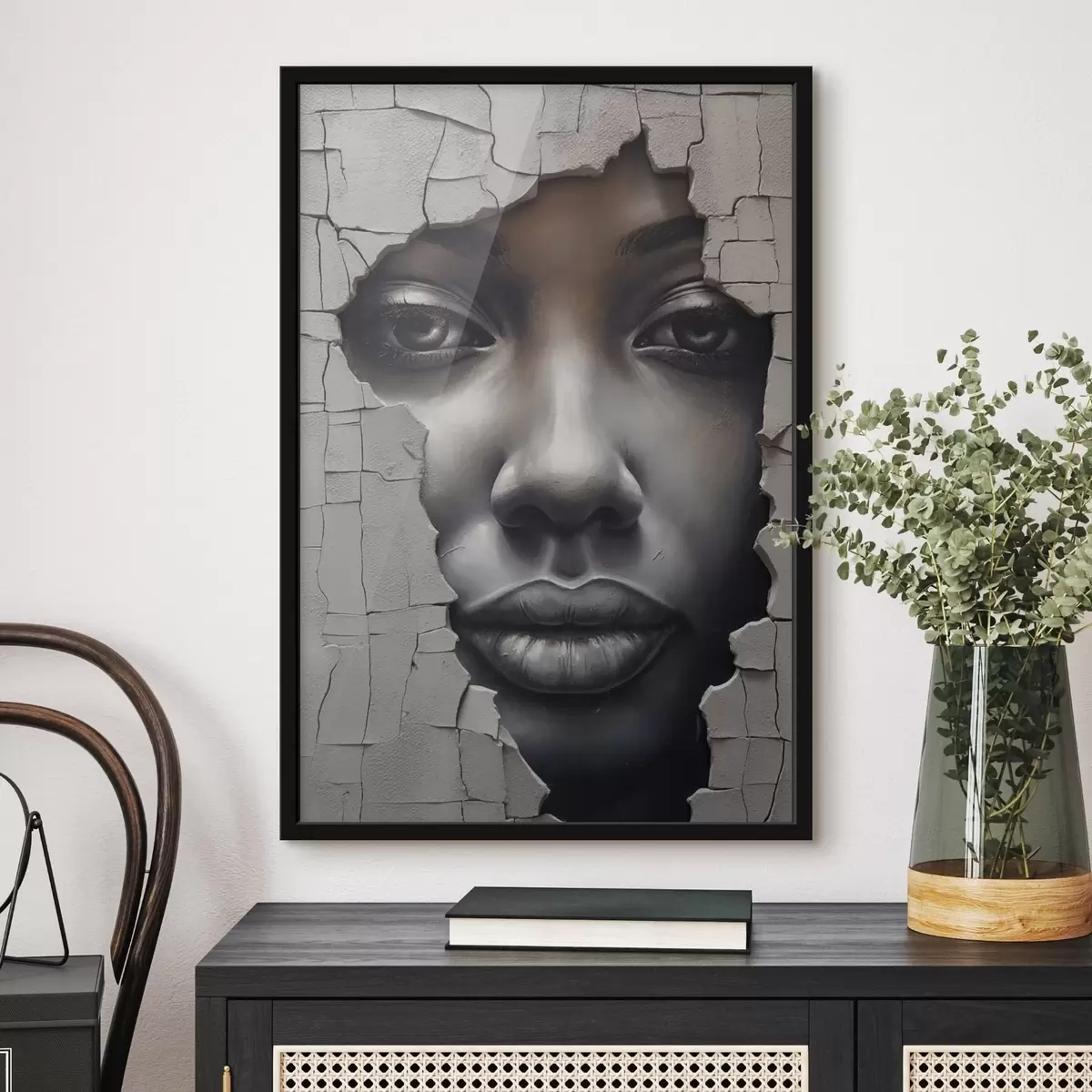 Poster Il volto nelle crepe del muro f44495