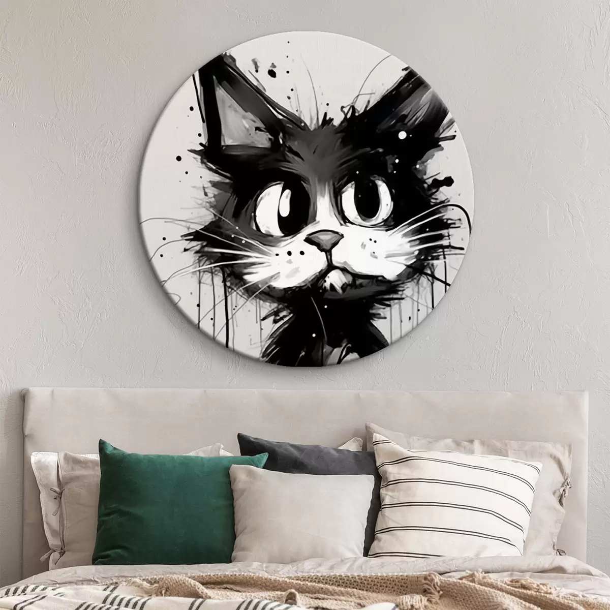 Quadri rotondi Gatto in stile schizzo con schizzi di vernice r44483