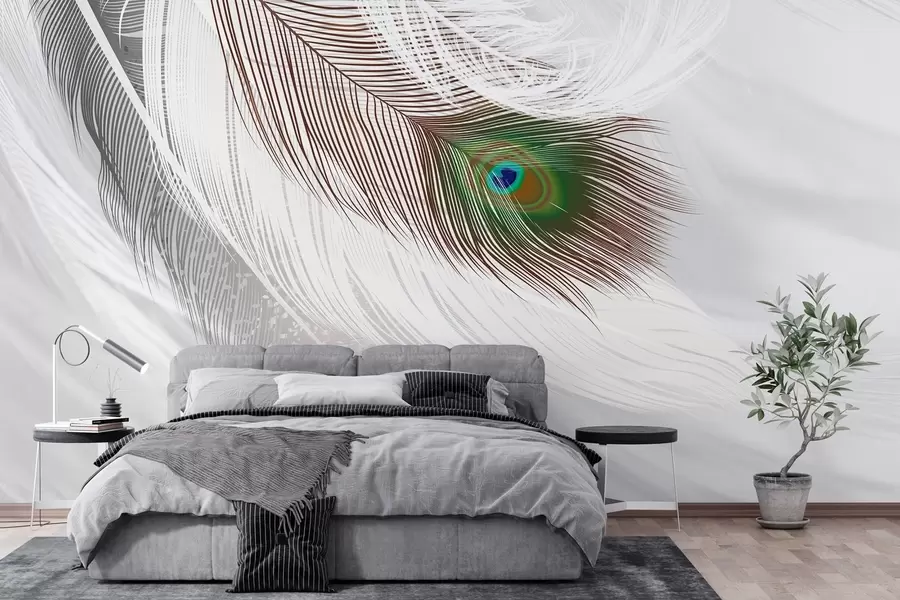 carta da parati una grande piuma di pavone tra le piume nr. w03961
