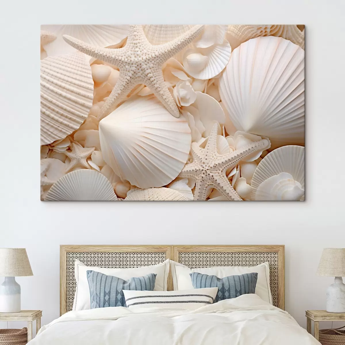 carta da parati Conchiglie e stelle marine bianche decorative, che creano una composizione monocromatica e strutturata nr. s44392