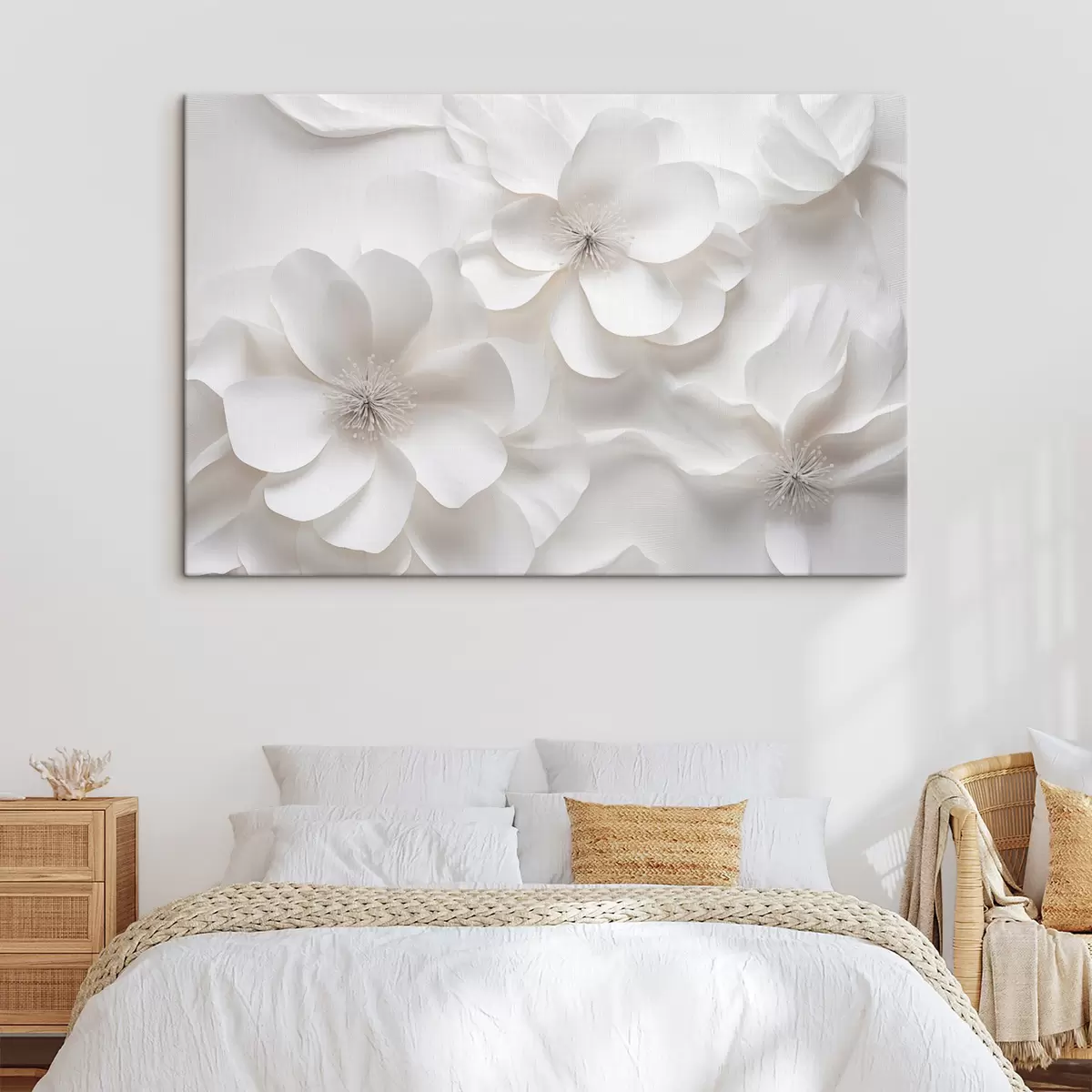 carta da parati Fiori decorativi bianchi con petali delicati e stami intricati  nr. s44406